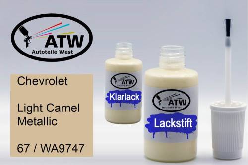 Chevrolet, Light Camel Metallic, 67 / WA9747: 20ml Lackstift + 20ml Klarlack - Set, von ATW Autoteile West.
